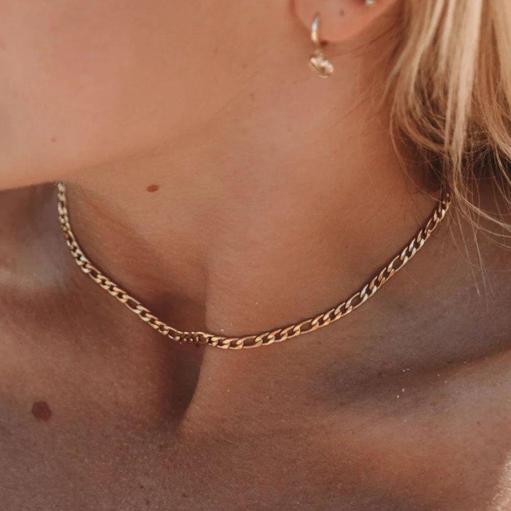 POPULAR Figaro Cuban Gold Chain WATERPROOF Necklace non-tarnish jewelry Pretty